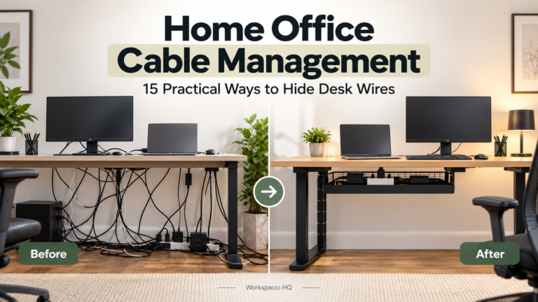 Home office cable management before and after desk setup