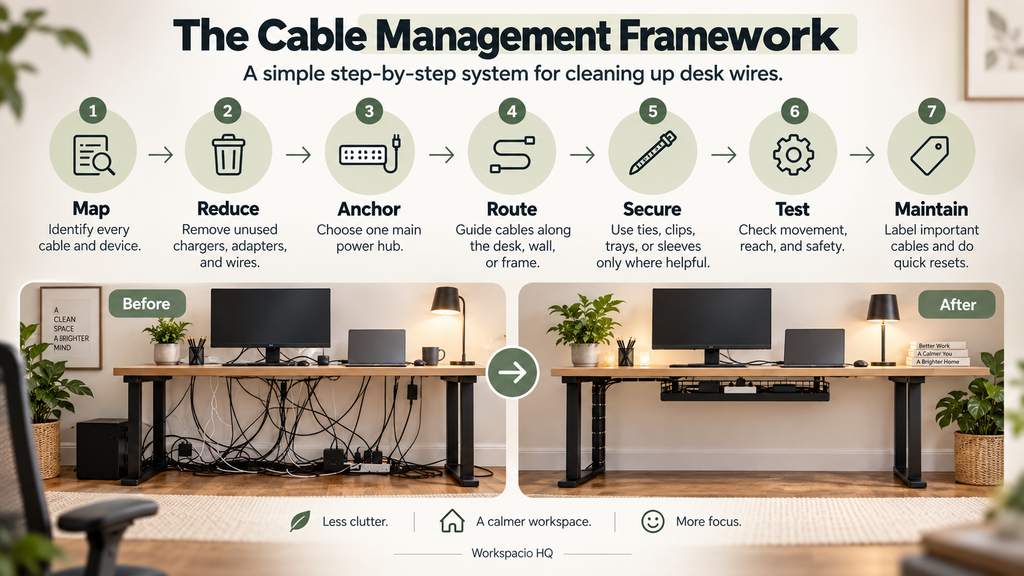 Home office cable management framework from mapping to maintenance
